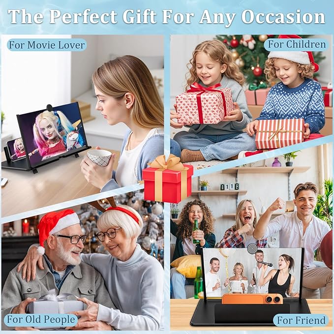 12 inch Screen Magnifier for Smartphone,3D HD Screen Expanders for Movies, Videos, and Gaming, Screen Magnifier with Adjustable Angle Design Amplifier Desktop Magnifying, Gift for Mom Dad Men Friends