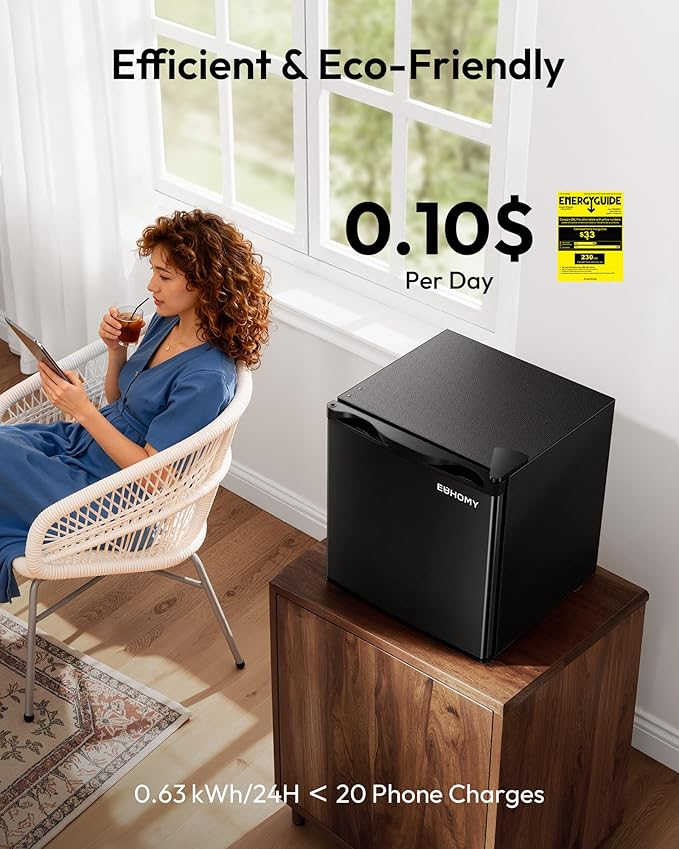 EUHOMY 1.7 Cu.Ft Mini Fridge, Reversible Single Door Compact Refrigerator, Adjustable Thermostat, Energy Saving, Mini Fridge for Bedroom, Office, Dorm, Black