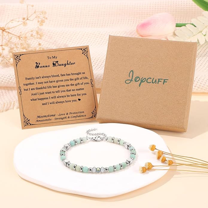 JoycuFF 𝗚𝗶𝗳𝘁𝘀 𝗳𝗼𝗿 𝗪𝗼𝗺𝗲𝗻 𝗠𝗼𝗼𝗻𝘀𝘁𝗼𝗻𝗲 𝗕𝗿𝗮𝗰𝗲𝗹𝗲𝘁 Amazonite Colorful Imperial Jasper Stainless Steel Beads Bracelets, Mothers Day Birthday Christmas Valentines Graduation Gifts