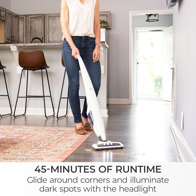 Kenmore DS1030 Cordless Stick Vacuum Lightweight Cleaner 2-Speed Suction | LED Headlight 2-in-1 Handheld for Hardwood Floor, Carpet & Pet Hair, White