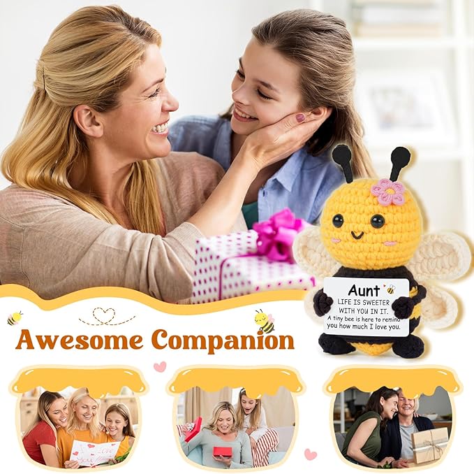 Mothers Day Aunt Gifts from Niece Nephew, Birthday Gifts for Aunt Ideas - Cute Handmade Crochet Bee - Christmas Valentines for Auntie, Emotional Support Crochet Decor