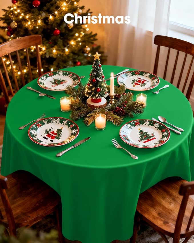 Pureegg Plastic Table Cloth Disposable 20 Pack, 84'' Round Table Cloths, St Patricks Day, Christmas Decorations, Tablecloths, Round, Forest, Emerald, Plastic Cover, Leakproof & Sturdy, Green