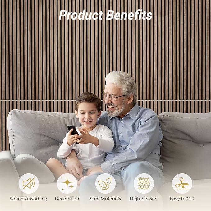 TONOR Dual-Layer Thickened Acoustic Wood Wall Panels Self Adhesive, 4 Pack 47.2"x23.6"x0.72" High Density Large Sound Proof Panels for Walls, Peel and Stick Wall Panels for Interior Wall Décor, Walnut