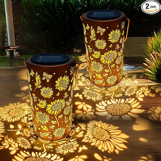 ANYTALK Mothers Day Gifts for Mom, 2Pack Sunflower Solar Lanterns Outdoor Waterproof, Birthday Gifts for Women Mom Grandma, Hanging Solar Lights for Yard, Patio, Porch, Garden Decor