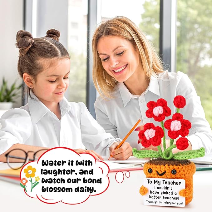 Agantree art Teachers Appreciation Week Gift for Women from Student – Handmade Crochet Flower with Appreciation Card for Teachers– Graduation, End of Year, Birthday, Retirement Thank You Gift