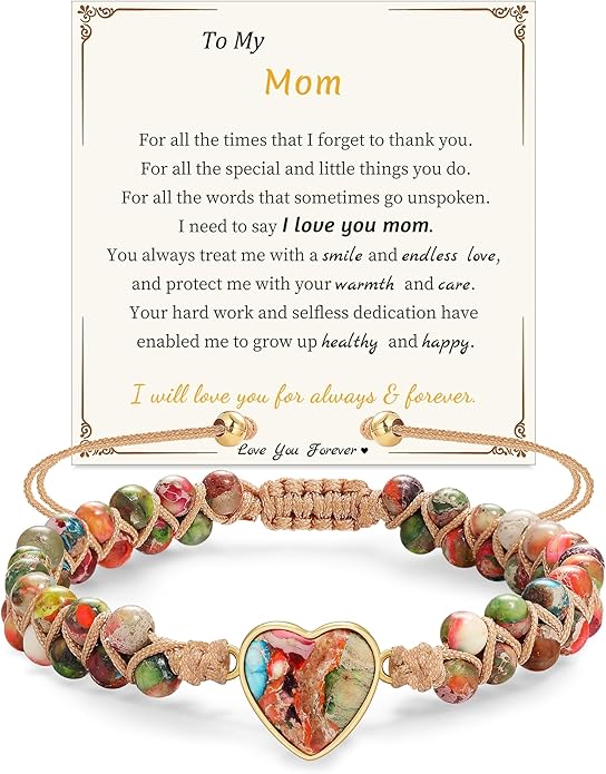 Mothers Day Gifts for Daughter Granddaughter, To My Mom Grandma Wife Girlfriend Sister Jasper Heart Bracelets Birthday Anniversary Christmas Stocking Stuffers Valentines Day Jewelry