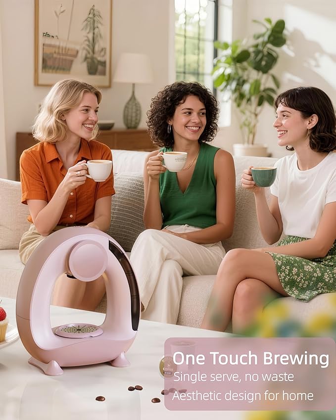 3 in 1 Single Serve Coffee Maker for K Cup Pink, Ground and Tea Leaves, Mini K Cup Coffee Brewer with One Button Operation, 1400W 20s Fast Heating,Compact for Small Spaces-Glass not included