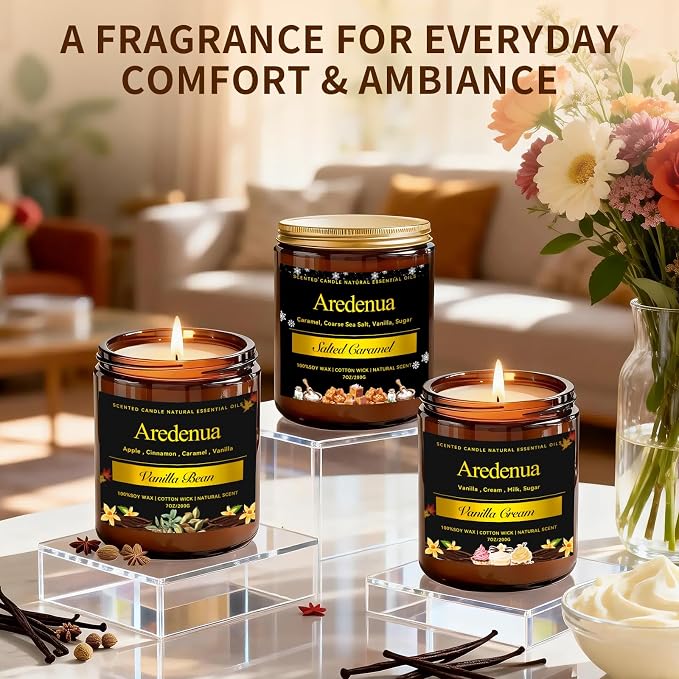 Vanilla Bean Odor Eliminating Candles, 7 oz Soy Candles for Home Scented | Up to 50 Hours Burn Time, Air Freshening & Cozy Scent, Relaxing Home Candle, Removes Pet, Kitchen & Bathroom Odors
