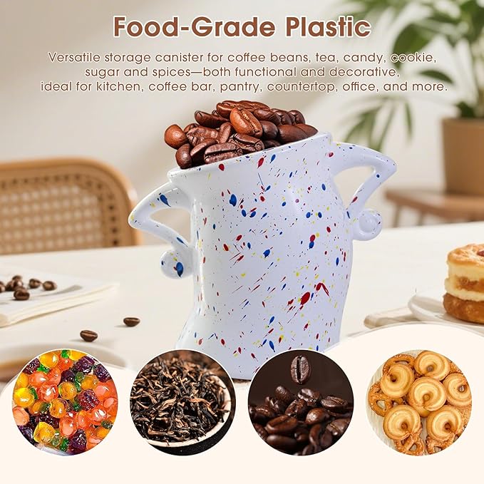 Canister with Attitude, 27OZ Plastic Coffee Canister with Lid, Cookie Jar, Cute Airtight Food Storage Container, Pantry Jar for Loose Tea Sugar Spice, Snack, Coffee Bar Decor (White)