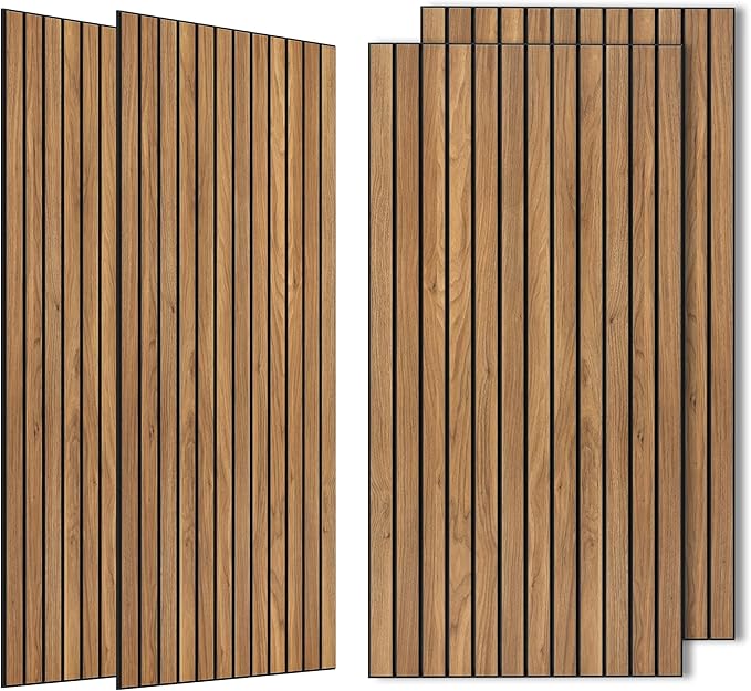 Wood Veneer Acoustic Panels,4 Pack 47.2”x23.6” Sound Panels, Decorative Large Wood Panels for Wall, for Office,Home Theater,Studio,Living Room,Rustic Teak