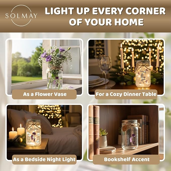 SOLMAY Christian Gifts for Women, Mothers Day Gifts For Mom, Birthday Gift for Women Best Friends, Mothers Day Gift Ideas, Prayer Corner Decor, Inspirational Jar With Bible Quotes
