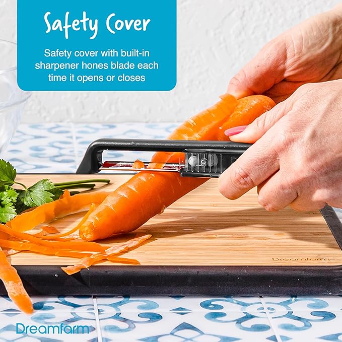 Dreamfarm Kitchen Cutting/Slicing Set – Nocutu, Bishears, Sharple – Mandoline with Flexible Finger Guard, 2‑in‑1 Scissors & Bone Cutter Herb Stripper, Self‑Sharpening Peeler – Stainless Steel Tools