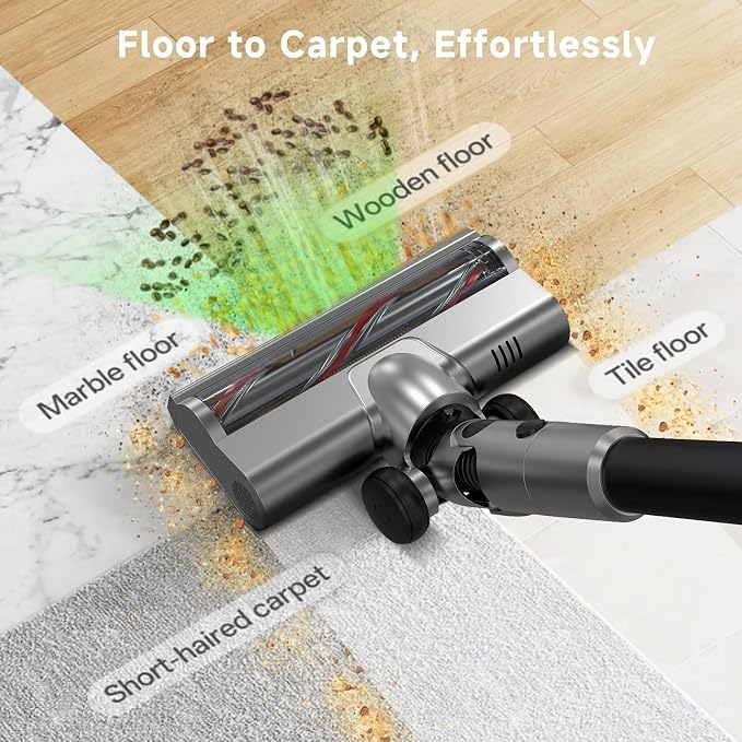 Cordless Stick Vacuum Cleaner - Rechargeable,40Kpa Powerful Suction Vacuum for Home,45Mins Runtime,Detachable Battery,Anti-Tangle, 8 in 1 Lightweight Vacuum for Pet Hair Carpet Hardwood, Silver