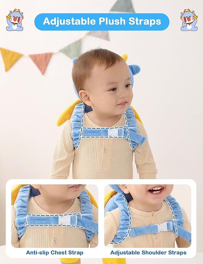 JunNeng Baby Head Protector Backpack, Toddler Walking Fall Head Protection, Dark Blue Devil