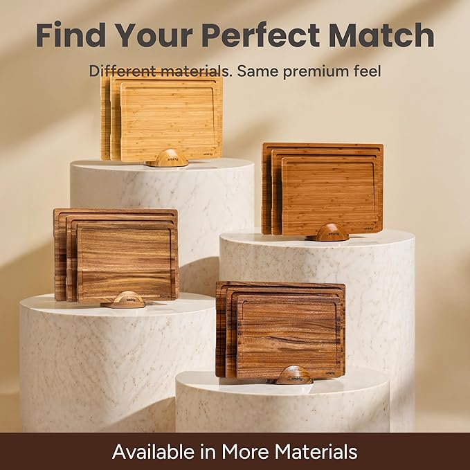 SMIRLY Wood Cutting Boards For Kitchen Meal Prep & Serving, Bamboo Cutting Board Set, Charcuterie Chopping Boards and Wooden Cutting Boards for Kitchen