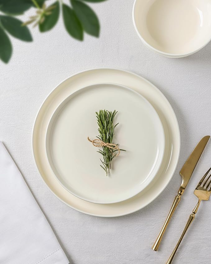 TheTerra Ceramic Dinnerware Sets for 4, 12 Pieces Porcelain Lightweight Plates and Bowls Sets, Scratch Resistant Dish Set, Oven & Microwave & Dishwasher Safe,Ivory