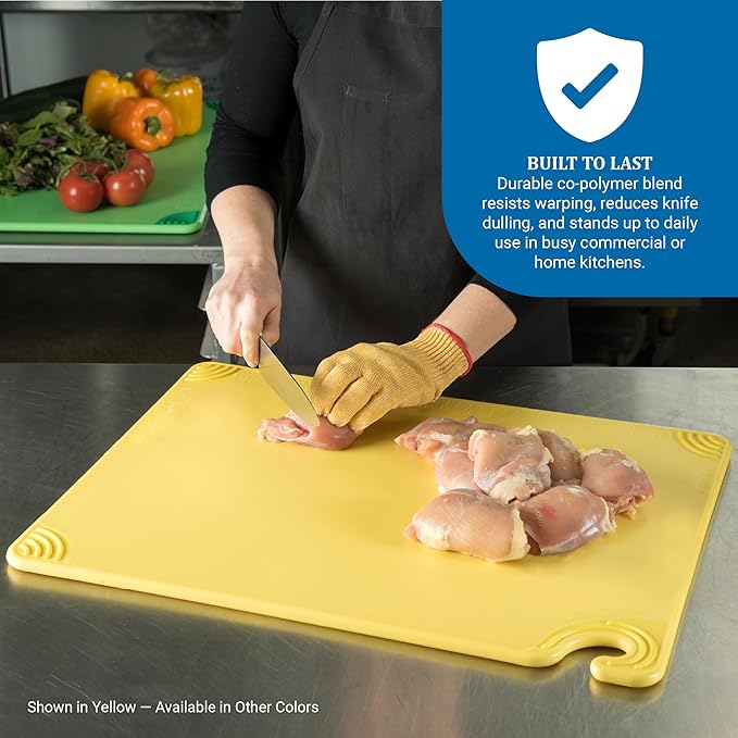 San Jamar Saf-T-Grip Cutting Board with Food Safety Hook for Kitchen, Restaurants, and Fast Food, Plastic, 18 x 24 x 0.5 Inches, Green, (Pack of 6)