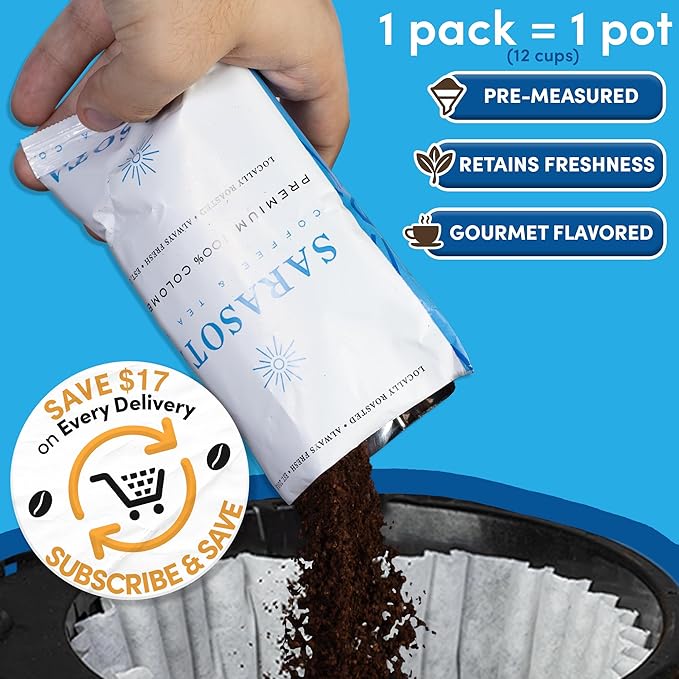 Colombian Coffee Packets – Medium Roast Ground, 2oz Bulk Portion Packs for 12-Cup Drip Maker, Pre-Measured Fractional Bags, 100 Count