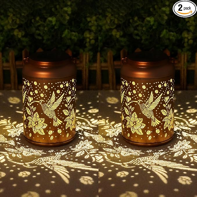 Birthday Gifts for Women Mom Grandma, Mothers Day Gifts, 2 Pack Hummingbird Solar Lights Outdoor Waterproof, Decoration Outside for Outdoor, Yard, Garden Decor Solar Lantern
