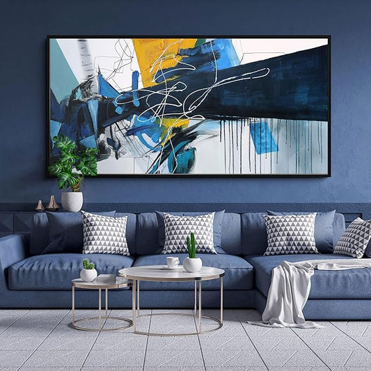KLAKLA Wall Art for Living Room - Blue Abstract Canvas Pictures Framed Artwork for walls Extra Large Prints for Bedroom Above the Bed Decor 20x40 Inches
