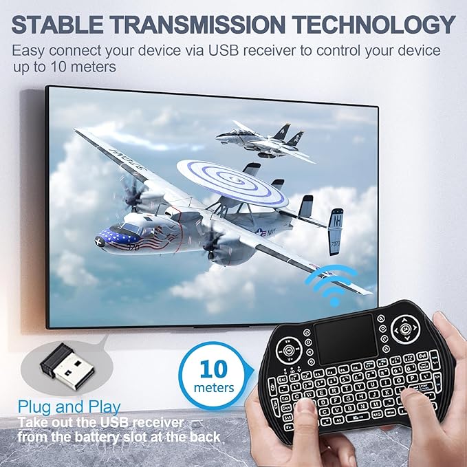 Easytone Backlit Mini Wireless Keyboard with Touchpad Mouse Combo Remote Control with Rechargeable Li-ion Battery and Multimedia Keys for Android TV Box HTPC PS3 Smart TV PC X-Box Linux Windows MacOS