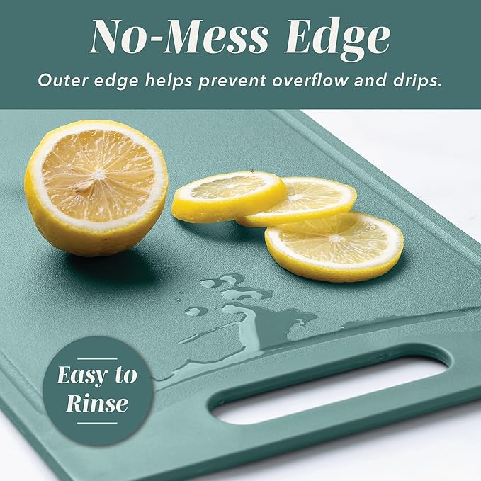 COOK WITH COLOR Non-Slip Cutting Board Set – Kitchen Essentials with Easy Grip Handle for Meat, Veggies, and Fruits, 3 Cutting Boards, Teal
