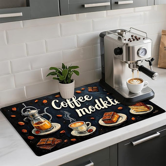 Coffee Mat 17"x32" - Extra Large Absorbent Non Slip Dish Drying Mat,Coffee Bar Accessories,Kitchen Counter Protector for Coffeemaker, Sink, Dining Decor