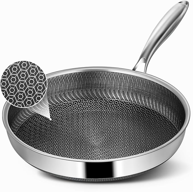 Frying Pans, 8-inch Hybrid Frying Pans Stainless Steel Skillets, Dishwasher & Oven-Safe, Stay-Cool Handle, PFOA Free Cookware, Compatible with All Cooktops