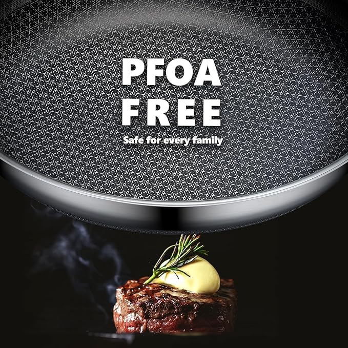 OATOFP Non Stick Frying Pans Set with Lids, Hybrid Skillet Set Nonstick (8+10+12inch), Pans for cooking, PFOA Free Stainless Steel Kitchen set, Dishwasher and Oven-Safe Cookware Sets, Quiche Pans