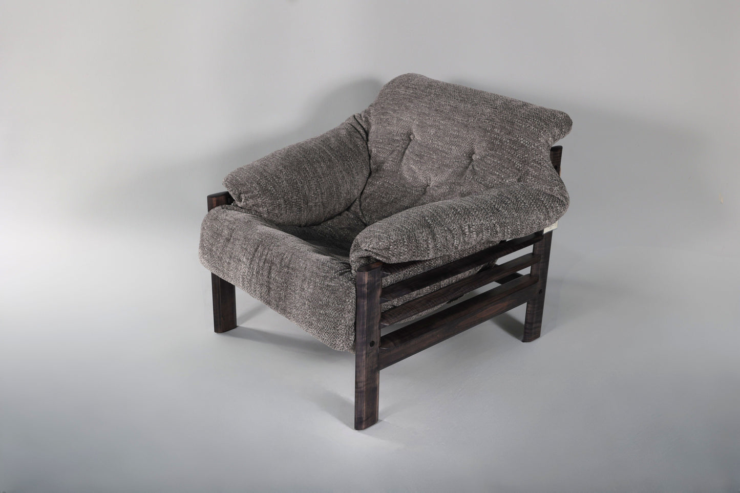 Chair & Ottoman – Oswalt Sterling with Tiger Maple Arms (Black)