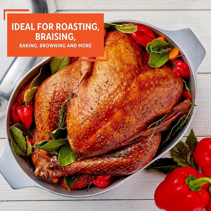 IMUSA 11 Inch Cajun Cast Aluminum Oval Roaster with Lid for Vegetables | Ideal for Roasting Meats and Stews