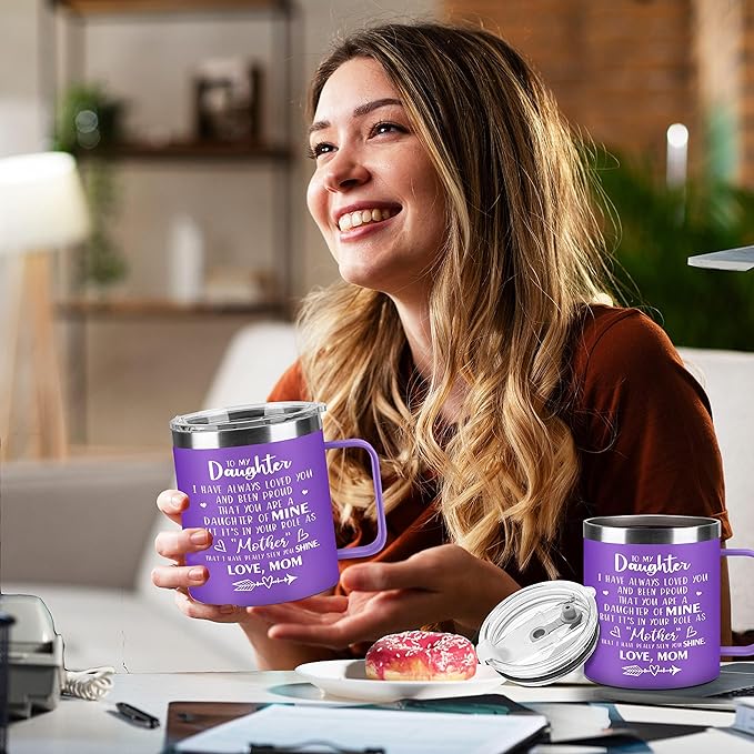Hexagram Mothers Day Gifts for Daughter, 14oz Mug, Daughter Gift from Mom, Gift for Daughters from Mothers Day, 18/8 Stainless Steel Mug
