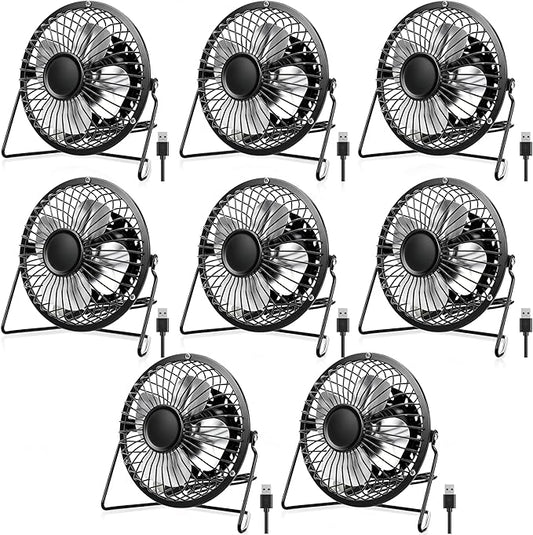 Glooglitter 8 Pcs USB Desk Fan Powerful Quiet 360° Adjustable Rotation Personal Metal Mini Desk Fan Bulk Summer Small Desks Fans for Home Office Bedroom Table Airflow Cooling, USB Powered Only(Black)