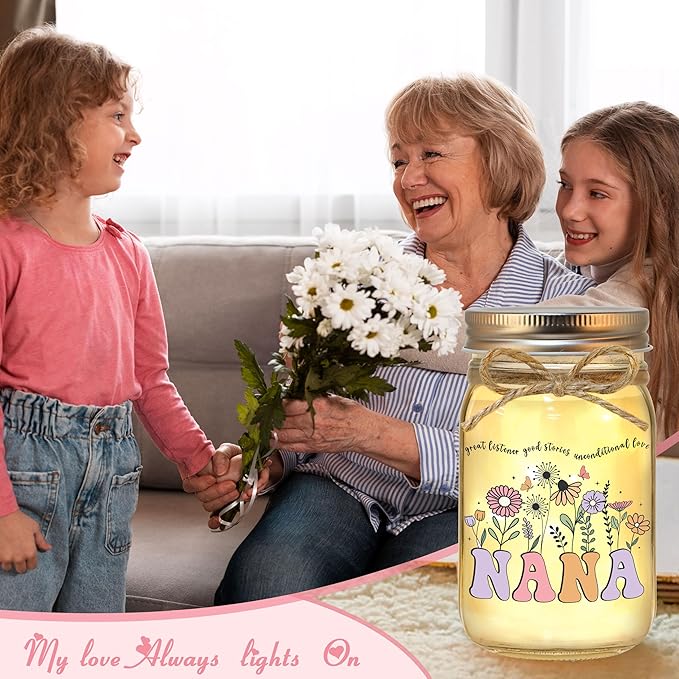 Nana Gifts for Mothers Day Birthday Christmas Valentines Day Gifts for Nana Mason Jar Night Light Home Decor
