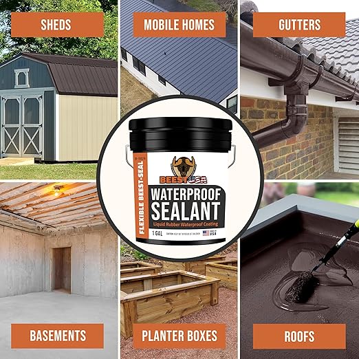 BEEST Liquid Rubber Waterproof Sealant Black, 1 Gallon Covers up to 25-35 Sq ft| Roof Sealant Waterproof Coating for Indoor & Outdoor Leak Repair| Easy to Apply Waterproofing Foundation Sealer