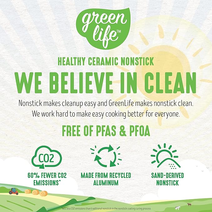 GreenLife Soft Grip Healthy Ceramic Nonstick 12 Piece Kitchen Cookware Pots and Frying Sauce Saute Pans Set, PFAS-Free with Kitchen Utensils and Lid, Dishwasher Safe, Black