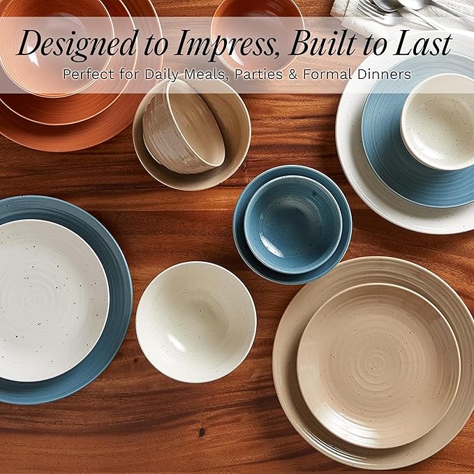 Sango Siterra Painter's Palette 16-Piece Stoneware Dinnerware Set - Service for 4, Ceramic Plates and Bowls Sets, Chip Resistant, Rustic Dishware, Microwave & Dishwasher Safe Kitchen Dishes