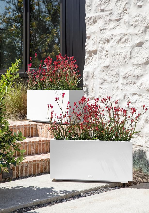 Veradek Block Series Long Box Planter - Large Rectangular Planter for Indoor or Outdoor Patio/Porch | Durable All-Weather Use with Drainage Holes | Modern Décor for Tall Plants, Flowers or Shrubs