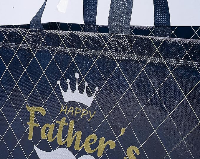 Jaywayang 10PCS 12.6" Happy Father's Day Gift Bag with Tissue Papers and Card, Large Reusable Non-Woven Fathers Day Bags with Handle for Men, Husband, Dad, Grandfather (Black, Blue)