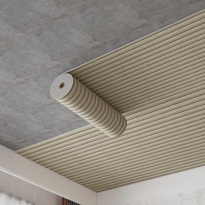 Peel and Stick PVC Slat Wall Panels, Wood Grain Self-Adhesive Soundproof Moisture-Resistant Paneling, 3D Faux Wood Panels for Bedroom Bathroom Walls & Ceilings 118"x15.75"(Off-White,13Sq.ft)