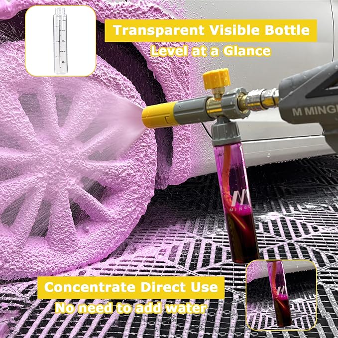 M MINGLE Concentrate Foam Cannon with Pressure Washer Gun, Ready-to-Use Mini Soap Cannon with 5 Nozzle Tips, 1/4" Quick Connect for Thick Sudsy Wash