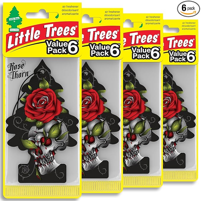 LITTLE TREES Car Air Freshener | Hanging Tree Provides Long Lasting Scent for Auto and Home | 24 Air Fresheners |Rose Thorn