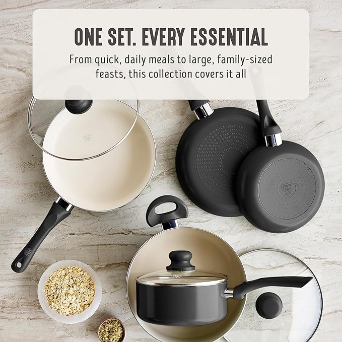 GreenLife 16-Piece Nonstick Cookware Set, Non-Toxic Ceramic Pots and Pans Set, Durable Healthy Kitchen Essentials, Fast Heating, Induction Ready, Easy Clean Dishwasher Safe, PFAS-Free, Graphite Black