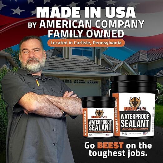 BEEST Liquid Rubber Waterproof Sealant Black, 1 Gallon Covers up to 25-35 Sq ft| Roof Sealant Waterproof Coating for Indoor & Outdoor Leak Repair| Easy to Apply Waterproofing Foundation Sealer