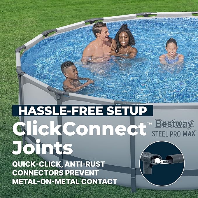 Bestway Steel Pro MAX 14' x 42" Above Ground Pool, Round Metal Frame Outdoor Swimming Pool Set with Filter Pump, Ladder, and Cover, Gray