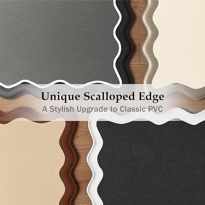Arenarug Scalloped Black Gray Kitchen Mats Rugs Sets of 2 Cushioned Anti Fatigue Floor Mat Waterproof Kitchen Rugs Non Slip Foam Comfort Standing Mat for Sink Laundry