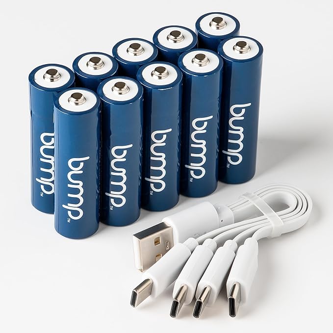 bump NiMH AA Rechargeable Batteries 1.2V - 10 Pack Long-Lasting and Versatile (1000mAh), 4-in-1 USB-C Charging Cords Included - Ideal for Solar Lights, Keyboards, Remote Controls and Xbox Controllers