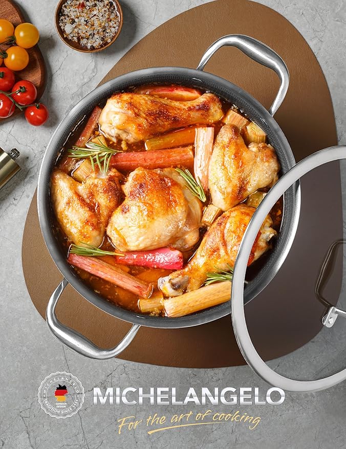 MICHELANGELO Tri-ply Stainless Steel Stock Pot, 8-Quart Stockpot with Lid, 18/10 Nonstick Cooking Pot with Honeycomb Interior, Compatible with All Cooktops