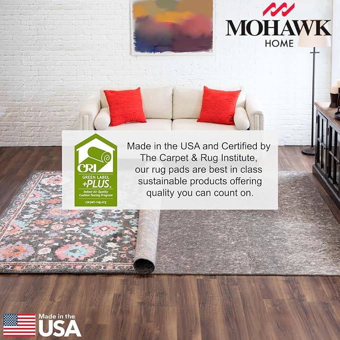 Mohawk Home Non Slip Rug Pad 9' x 12' - 1/2" Thick Felt + Latex Rubber Gripper - Dual Surface Cushion for Hardwood, Carpet, Tile Floors, Made in USA