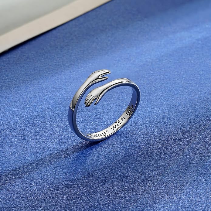 Yesteel Mothers Day Gifts - S925 Sterling Silver Hug Ring for Women Teen Girls, Adjustable Ring Jewelry Mothers Day Birthday Gifts for Daughters Mom Sister Wife Friends Grandma